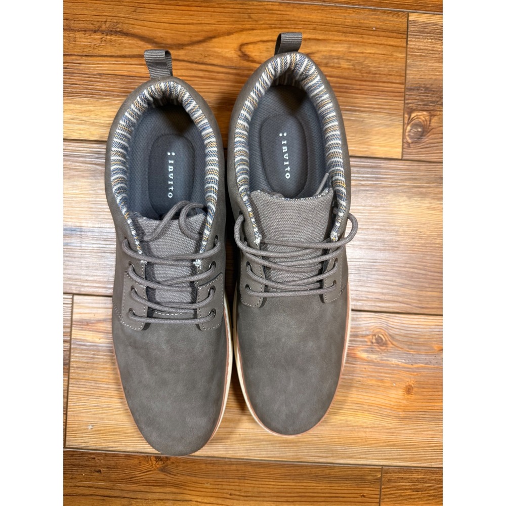 Invito Mens Grey Faux Leather Lace Up Casual Sneakers Size 13 Low Top Shoes